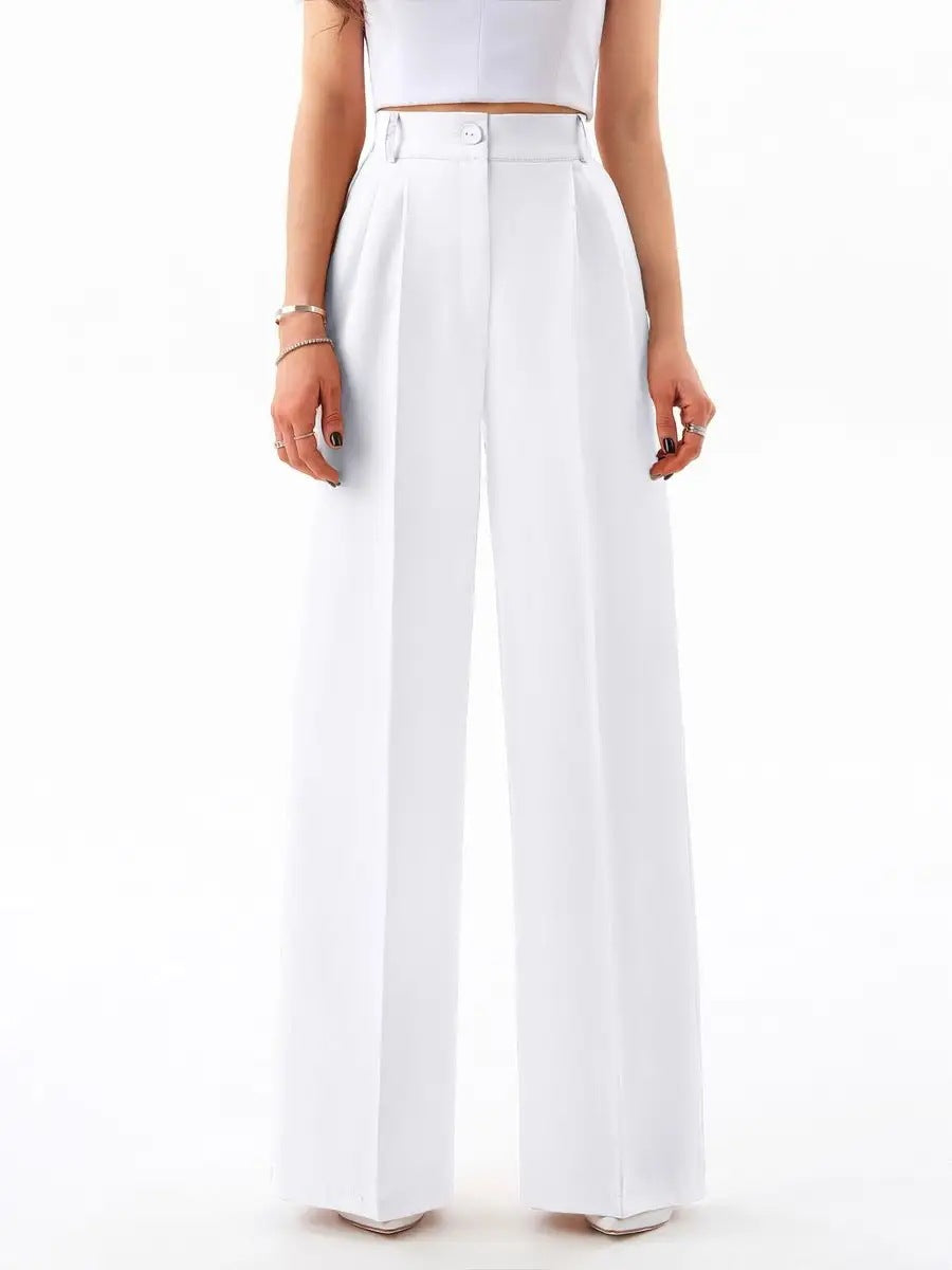 Damen elegantes Wickeloberteil mit voluminösen Ärmeln und hoch taillierten Palazzo-Hosen Heidi-Mode