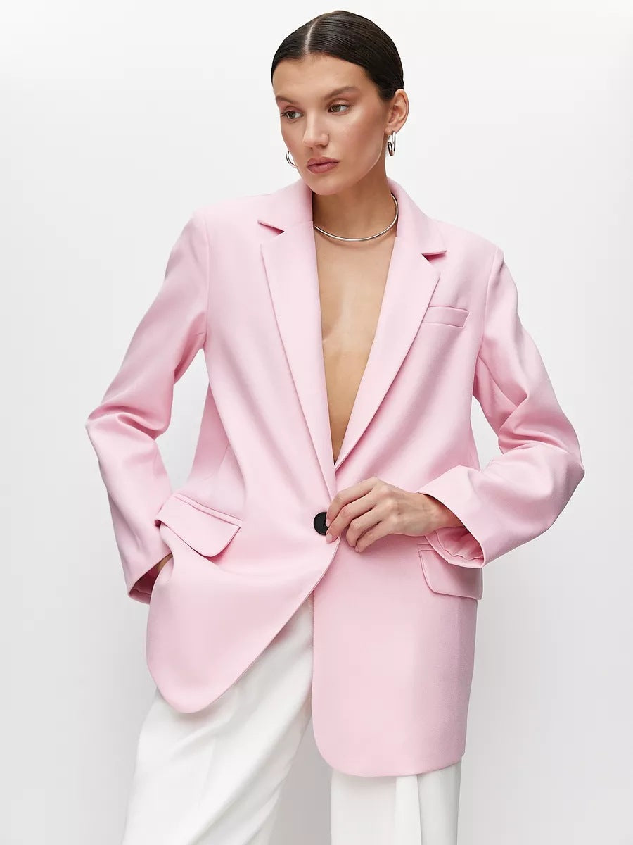 Damen eleganter Oversized Blazer mit feiner Textur und minimalistischer Knopfleiste Heidi-Mode