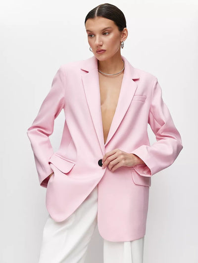 Damen eleganter Oversized Blazer mit feiner Textur und minimalistischer Knopfleiste Heidi-Mode