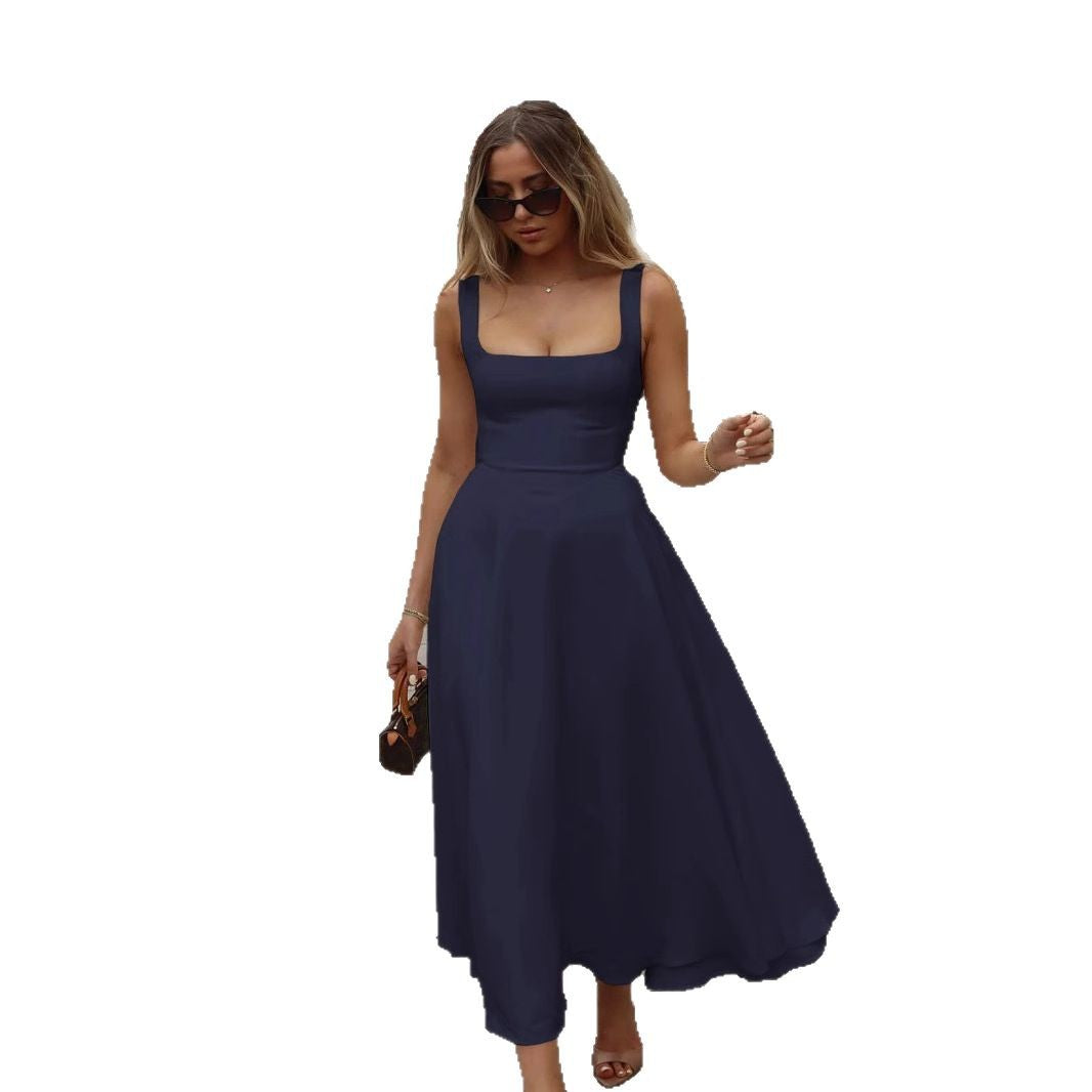 Damen Maxikleid mit elegantem quadratischem Ausschnitt und schwingendem Rock Heidi-Mode