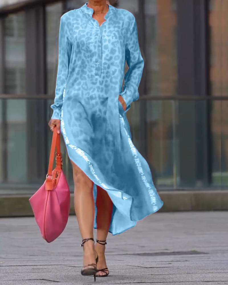 Damen Hemdblusenkleid aus leichtem Chiffon mit trendy Leopardenmuster Heidi-Mode