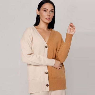 Damen lässiger Strickcardigan mit tiefem V-Ausschnitt und praktischen Taschen Heidi-Mode