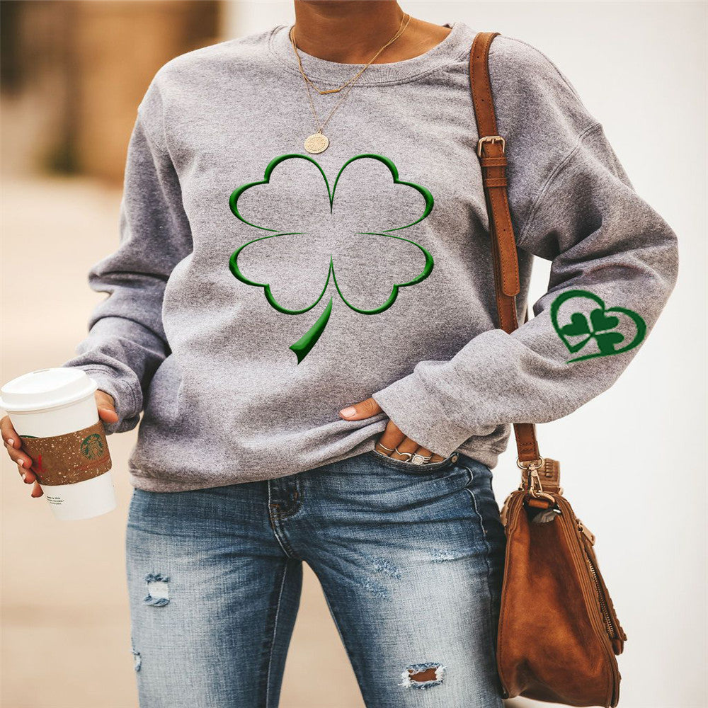 Damen lässiger Sweatshirt mit exklusivem Kleeblatt-Design Heidi-Mode