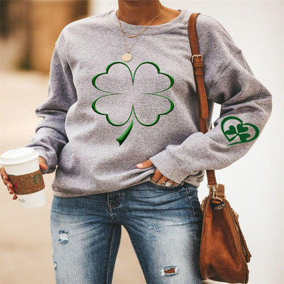 Damen lässiger Sweatshirt mit exklusivem Kleeblatt-Design Heidi-Mode