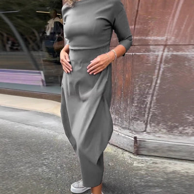 Damen elegantes Midi-Kleid mit asymmetrischem Schnitt und Rückenausschnitt Heidi-Mode