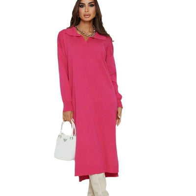 Damen legere Strickkleid mit klassischem Ausschnitt und eleganten Ärmelabschlüssen Heidi-Mode