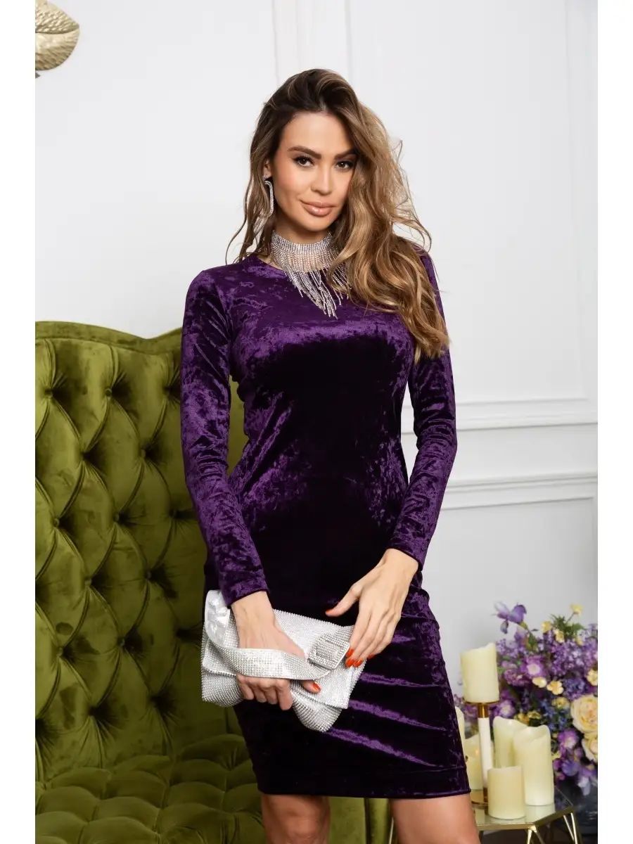 Damen Samt-Midikleid mit eleganter Silhouette und langen Ärmeln Heidi-Mode