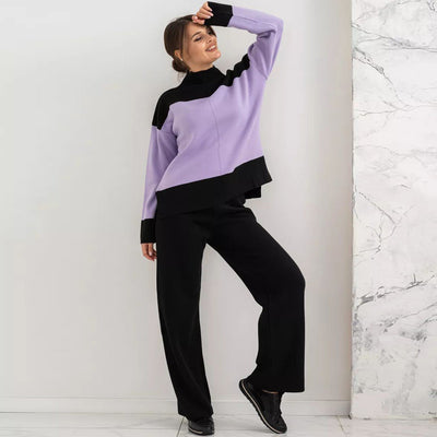 Damen kuscheliges Strick-Ensemble mit hohem Kragen und weitem Schnitt Heidi-Mode