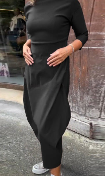 Damen elegantes Midi-Kleid mit asymmetrischem Schnitt und Rückenausschnitt Heidi-Mode