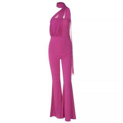 Damen eleganter Einteiler mit asymmetrischem Ausschnitt und schwingendem Saum Heidi-Mode