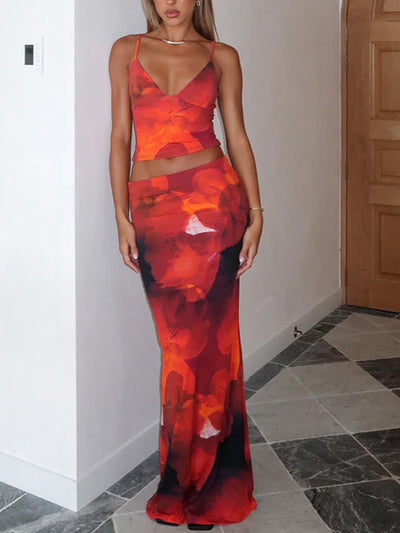 Damen Maxi-Kleid mit tiefem V-Ausschnitt und ansprechendem floralem Design Heidi-Mode