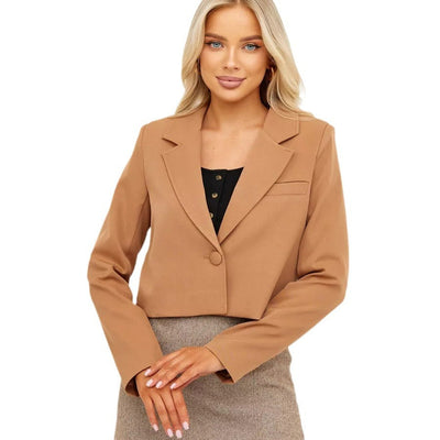 Damen elegante Cropped Blazerjacke mit klassischem Schnitt und Schulterpolster Heidi-Mode