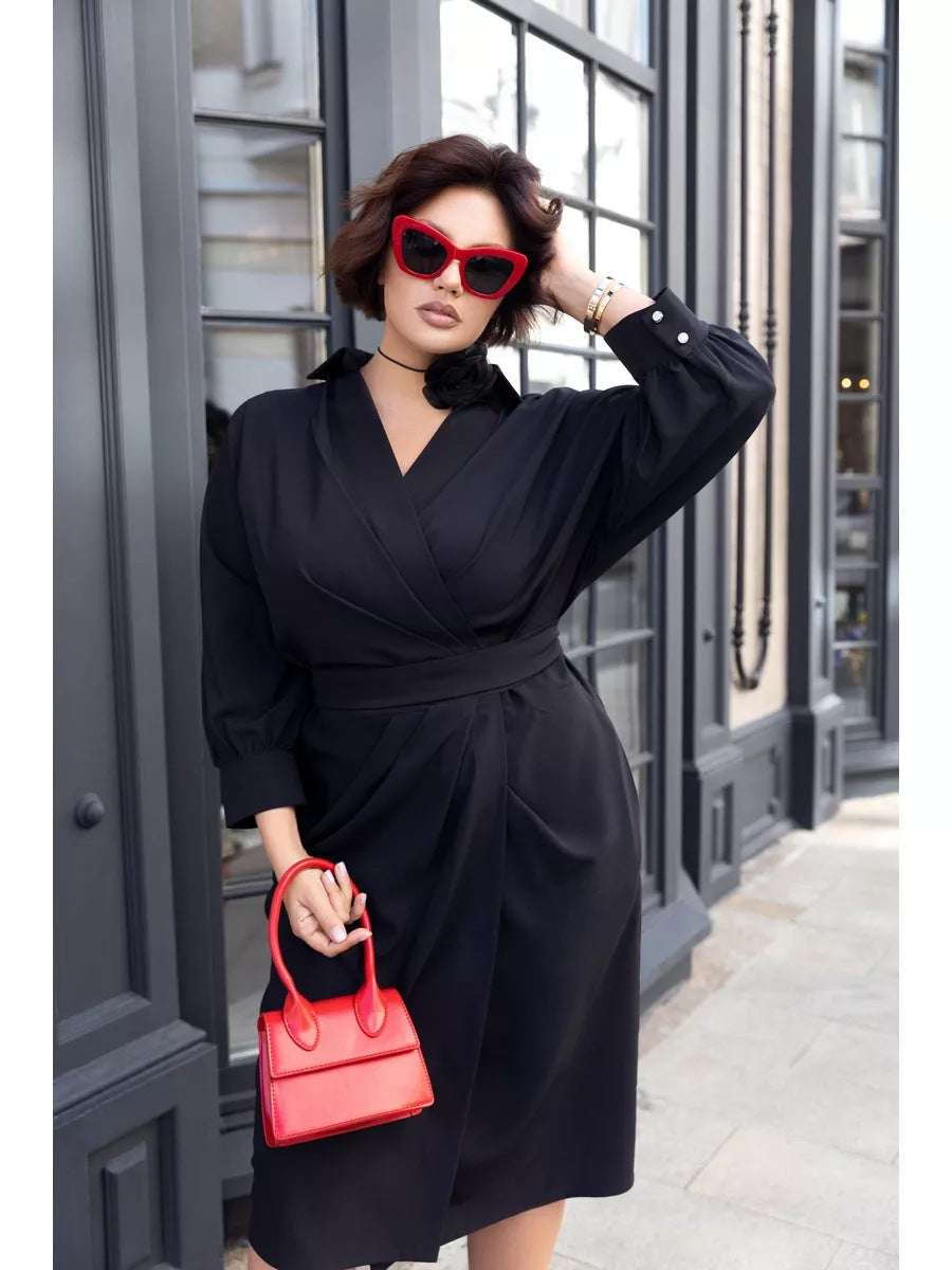 Damen Wickelkleid mit eleganter Drapierung und tailliertem Schnitt Heidi-Mode