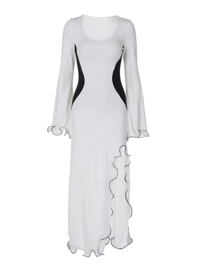 Damen figurbetontes Kleid mit offenkantigem Saum und langen Ärmeln Heidi-Mode