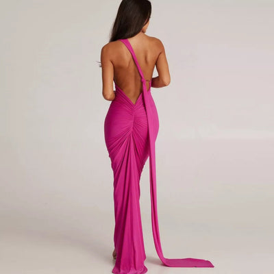 Damen Maxi-Dress mit asymmetrischem Ausschnitt und raffinierten Drapage-Details Heidi-Mode