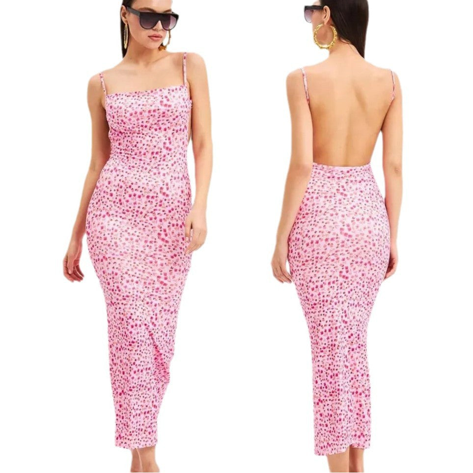 Damen figurbetontes Sommerkleid mit zartem Blumenmuster und Spaghettiträger Heidi-Mode