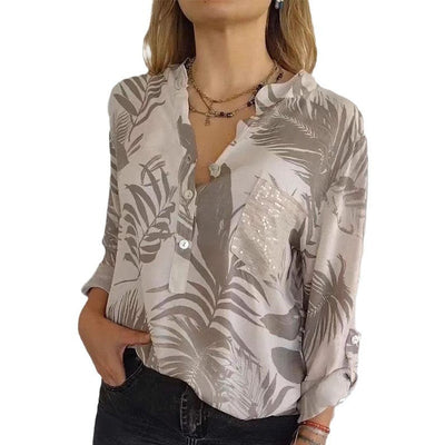 Damen Seidenbluse mit hochwertigem Palmblattmuster und eleganten Knopfdetails Heidi-Mode