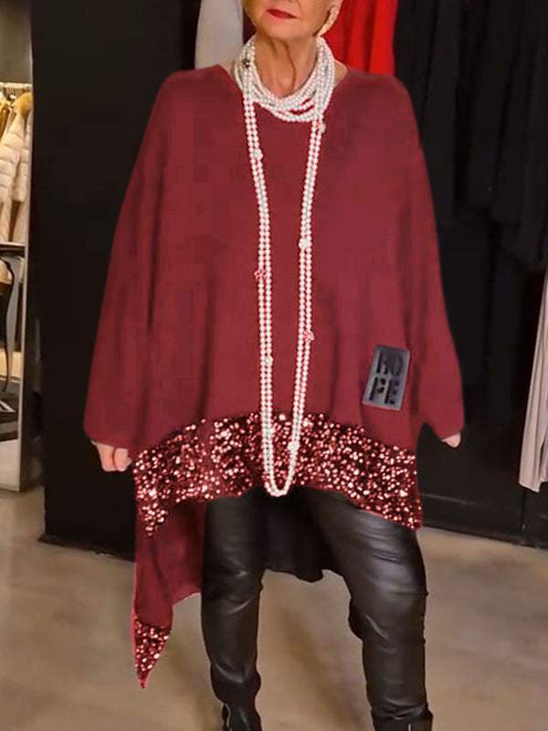 Damen Modischer Oversized Pullover mit Glitzerdetails Heidi-Mode