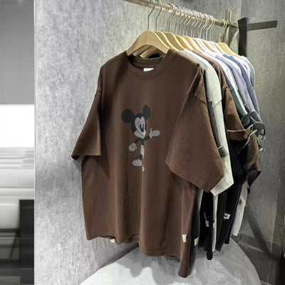 Damen Oversized T-Shirt mit einzigartigem Mickey Mouse Grafikdruck Heidi-Mode