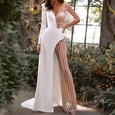 Damen Elegantes Jumpsuit mit asymmetrischem Schnitt und funkelnden Akzenten Heidi-Mode