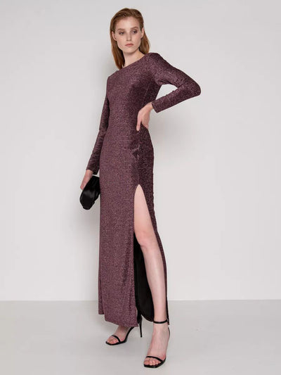 Damen Glamouröses Maxikleid mit langem Arm und eleganter Rückenansicht Heidi-Mode