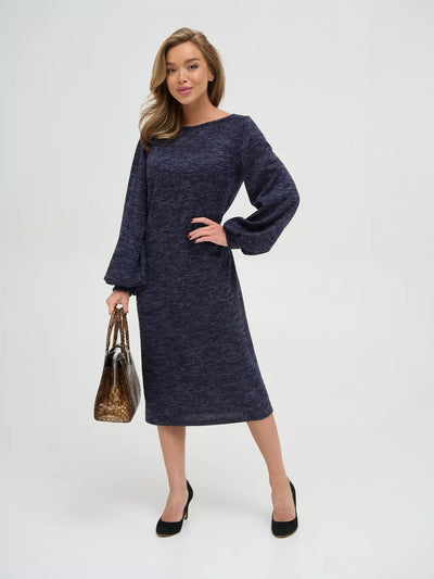 Damen Midi-Strickkleid mit auffälligen Puffärmeln und elegantem Schnitt Heidi-Mode