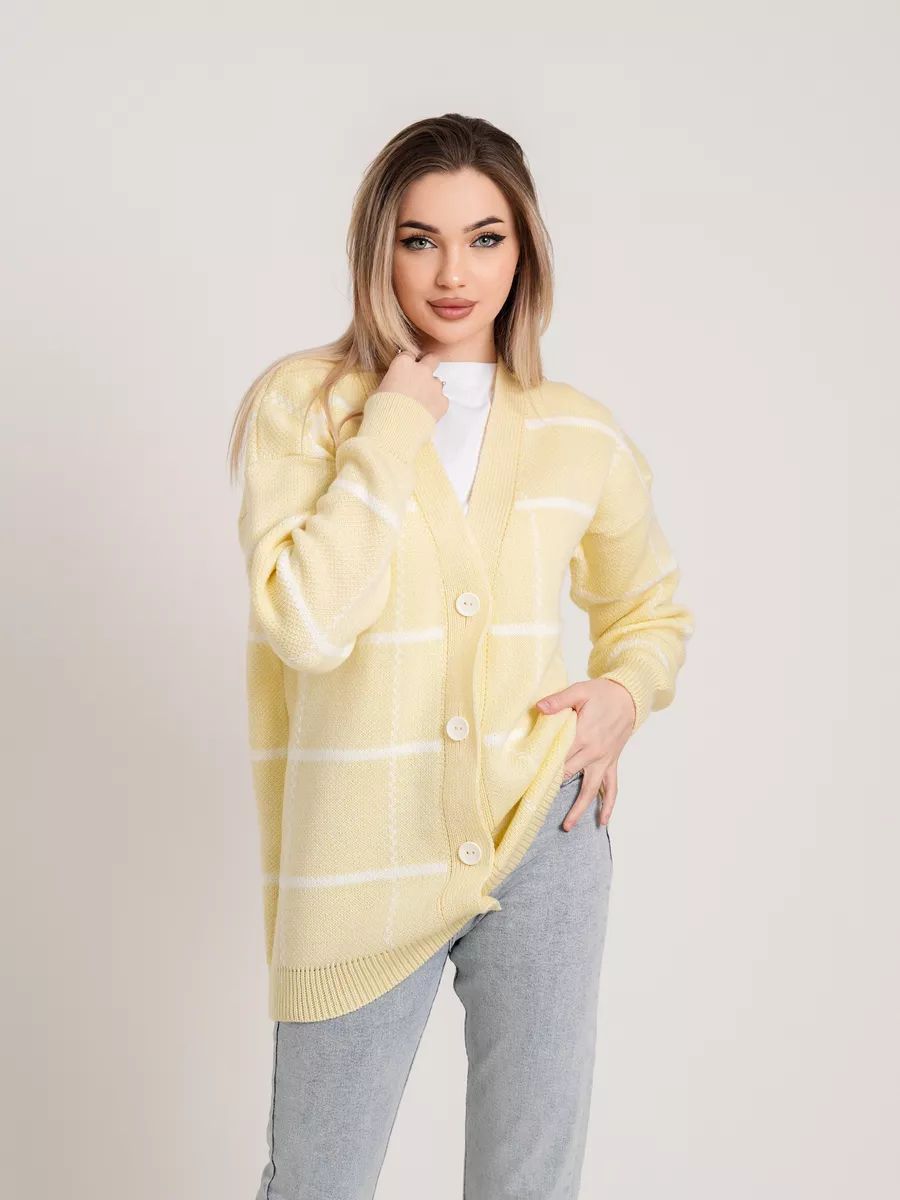 Damen lässiger Karoknitter-Cardigan mit Knöpfen und weitem Schnitt Heidi-Mode