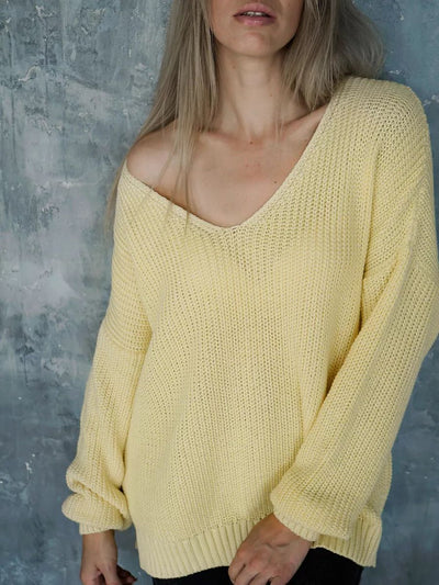 Damen Oversized Strickpullover mit asymmetrischem Ausschnitt und breiten Rippstrickdetails Heidi-Mode