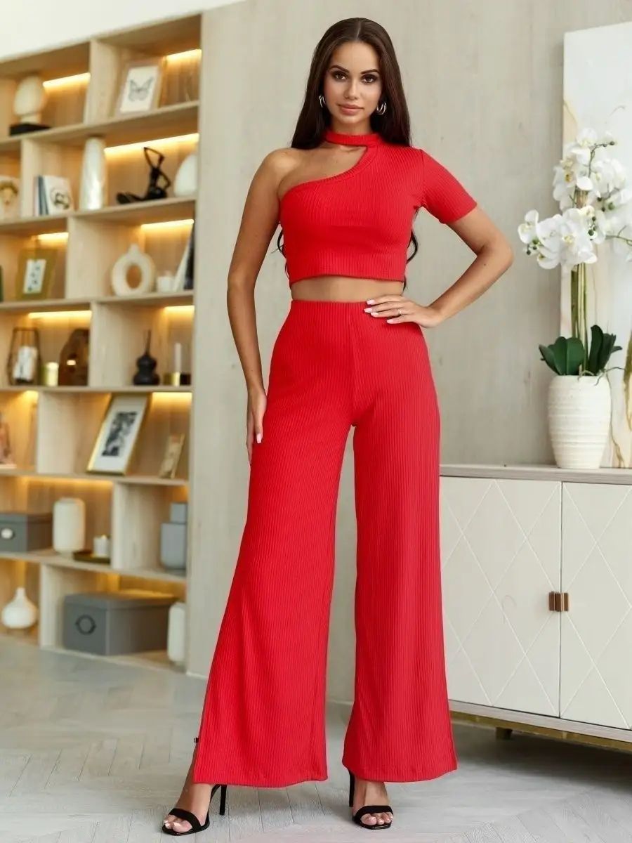 Damen Cropped Top und weite Hose im gestreiften Design Heidi-Mode