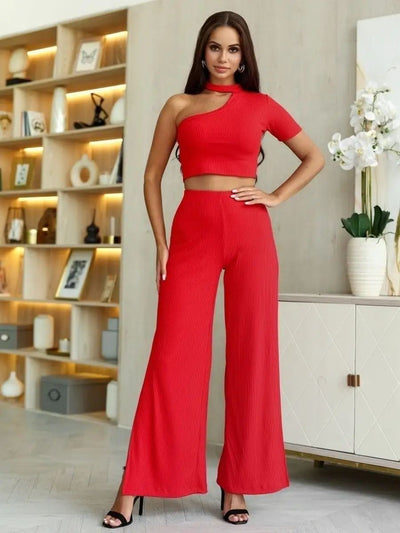 Damen Cropped Top und weite Hose im gestreiften Design Heidi-Mode