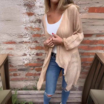 Damen Longcardigan aus leichtem, strukturiertem Stoff mit offener Front und eleganten Ärmeln Heidi-Mode