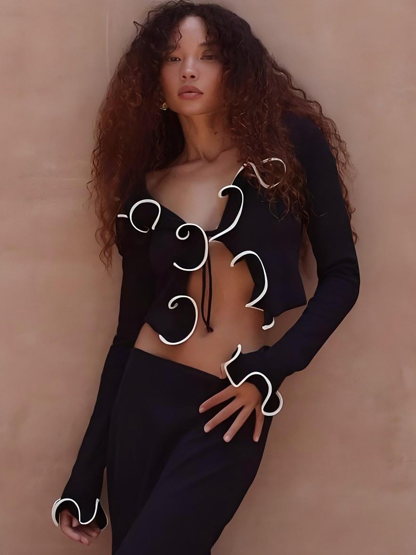 Damen cropped Oberteil mit schicker Raffung und langem Arm Heidi-Mode