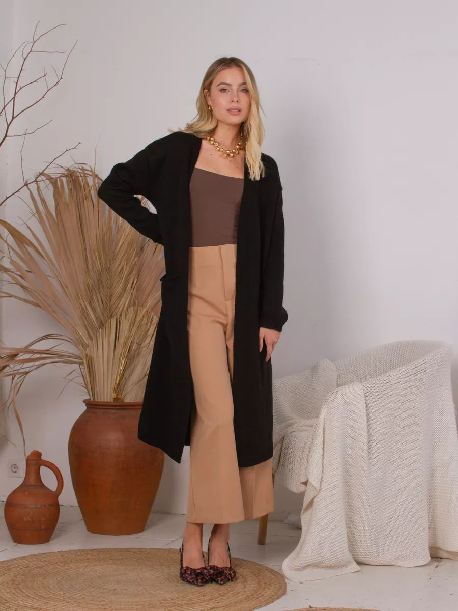 Damen eleganter Cardigan mit Taillengürtel und tiefen Taschen Heidi-Mode