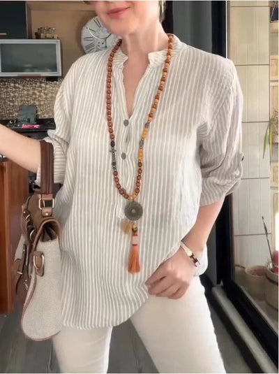 Damen lässige Bluse mit Knopfleiste und Streifenmuster Heidi-Mode