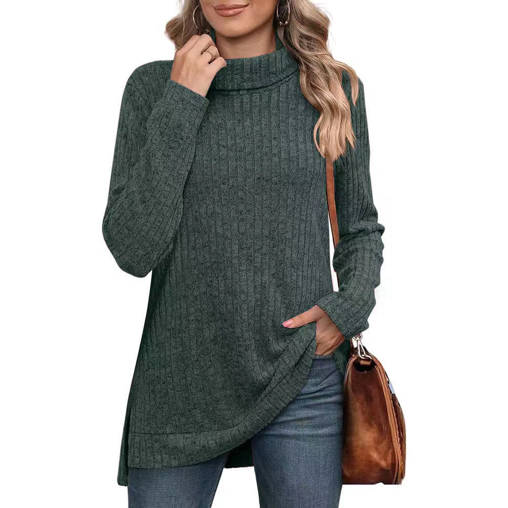 Damen lässiger Rollkragenpullover mit strukturiertem Design und asymmetrischem Saum Heidi-Mode