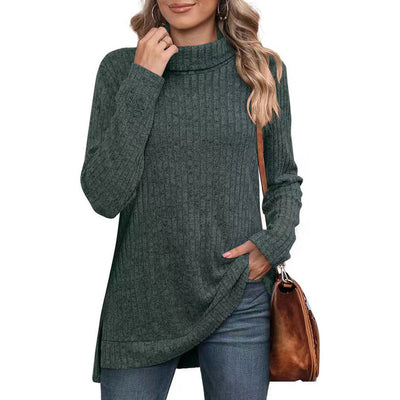 Damen lässiger Rollkragenpullover mit strukturiertem Design und asymmetrischem Saum Heidi-Mode