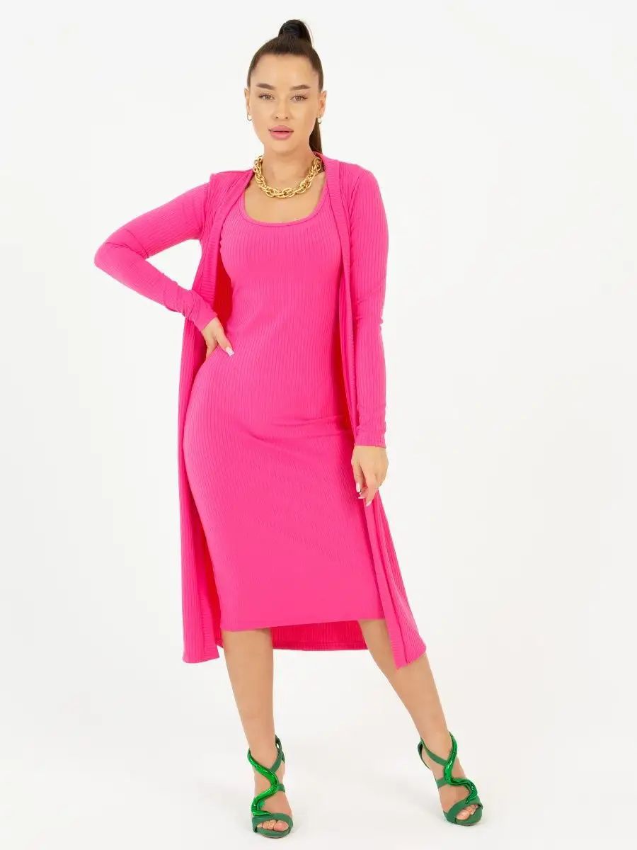 Damen gestreiftes Langarmkleid mit passendem Cardigan Heidi-Mode