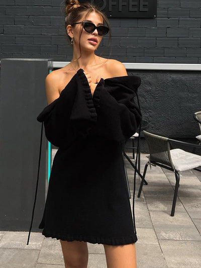 Damen Strickkleid mit tiefem Rückenausschnitt und voluminösen Ärmeln Heidi-Mode