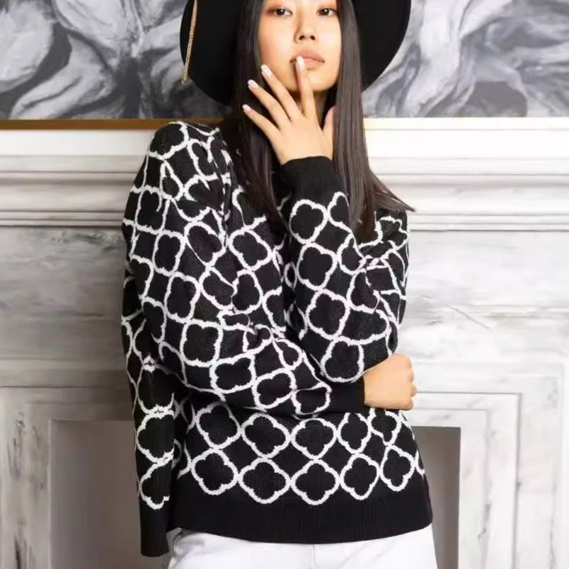 Damen lässiger Pullover mit stilvollem Mustermix und gerippten Bündchen Heidi-Mode