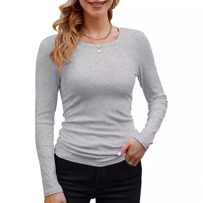 Damen Langarmshirt mit feinem Rippstrick und figurbetontem Schnitt Heidi-Mode