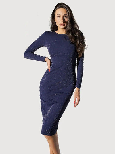 Damen glamouröses Strickkleid mit langem Arm und figurbetontem Schnitt Heidi-Mode