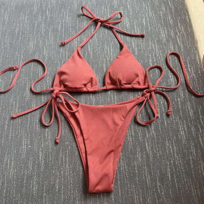 Damen Triangel-Bikini-Set mit verstellbaren Bindebändern und ribbed Design Heidi-Mode