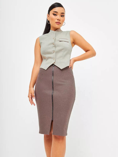 Damen figurbetonter Rock mit Reißverschlussdetails und hohem Bund Heidi-Mode