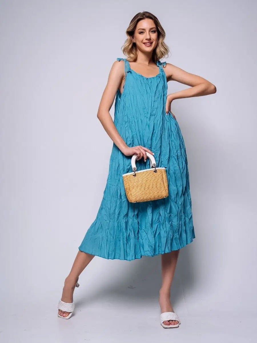 Damen luftiges Maxikleid mit Trägern und lässigem Faltenwurf Heidi-Mode