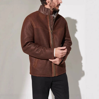 Herren Robuste Lederjacke mit Steppdetails und hohem Kragen Aliams