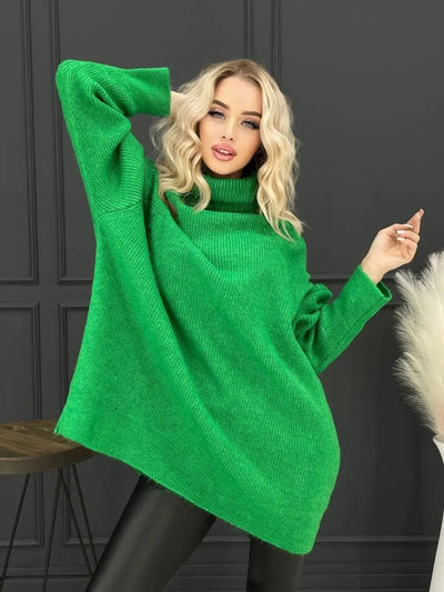 Damen kuscheliger Oversized Pullover mit hohem Kragen und konischem Schnitt Heidi-Mode