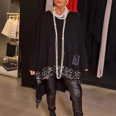 Damen Modischer Oversized Pullover mit Glitzerdetails Heidi-Mode