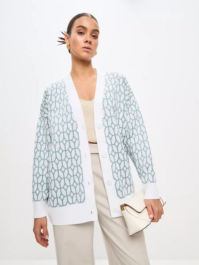 Damen Strickcardigan mit modernem geometrischen Muster und bequemer Passform Heidi-Mode