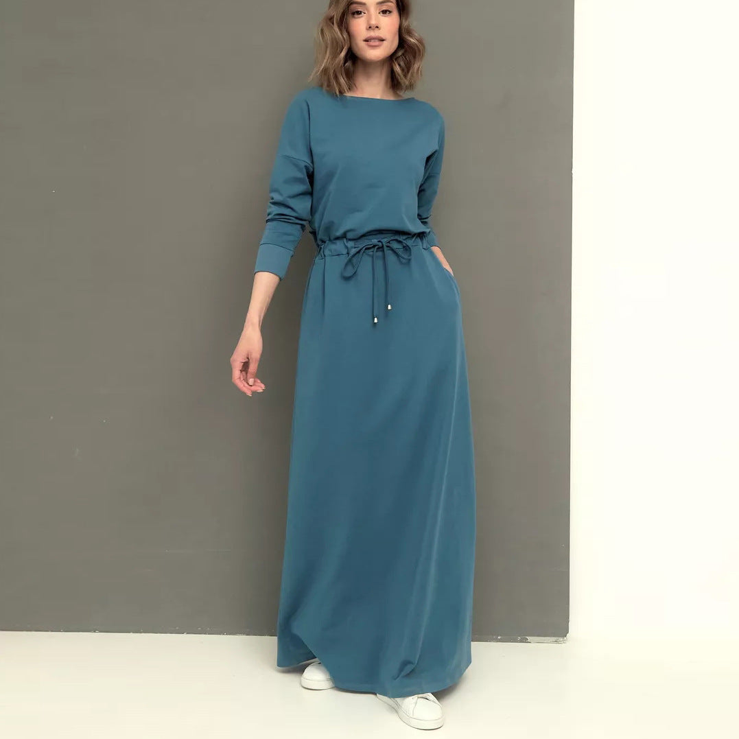 Damen Maxikleid mit lässigem Schnitt und Taillenzug Heidi-Mode