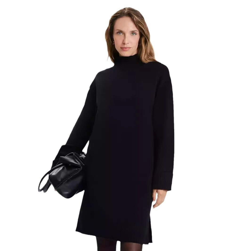 Damen Strickkleid mit stehendem Kragen und weitem Schnitt Heidi-Mode